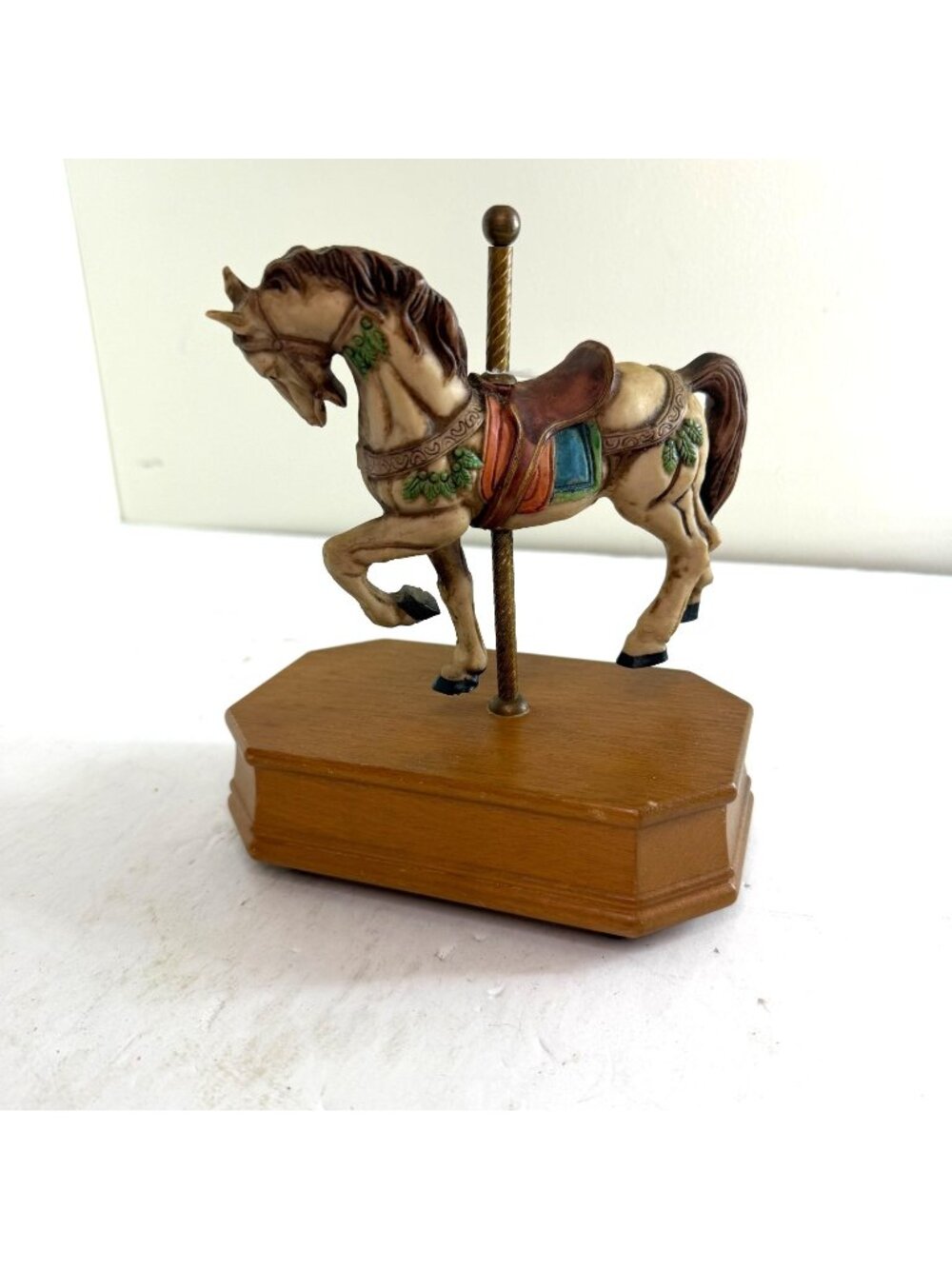 Vintage Carousel Horse Music Box with Wood Base Small - Works, Plays Music